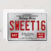 Red Licence Plate Sweet 16 Party Einladungen (Vorne/Hinten)
