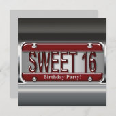 Red License Plate 16 . Geburtstag Party Einladung (Vorne/Hinten)