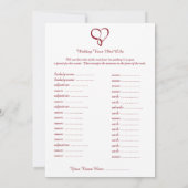 Red Liebe Heart Wedding Libs Game (Rückseite)