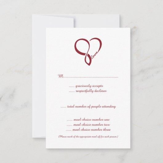 Red Liebe Heart Wedding RSVP Cards (Vorderseite)
