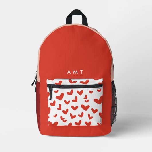 Red Liebe Hearts Gingham Karierter Personalisierte Bedruckter Rucksack (Vorderseite)