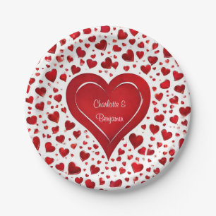 Red Liebe Herzmuster Valentine Name Party Pappteller