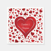 Red Liebe Herzmuster Valentine Name Party Serviette (Vorderseite)
