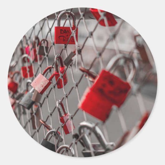 Red Liebe Padlocks Runder Aufkleber (Vorderseite)