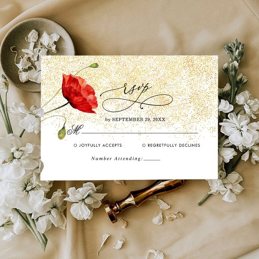 Red Liebe Poppy Romantic Wedding RSVP Card Karte