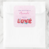 Red Liebe Text in Fettschrift Blockbuchstaben Küch Quadratischer Aufkleber (Tasche)