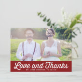 Red Liebe und Dank Retro Foto Hochzeit Dankeskarte (Stehend Vorderseite)