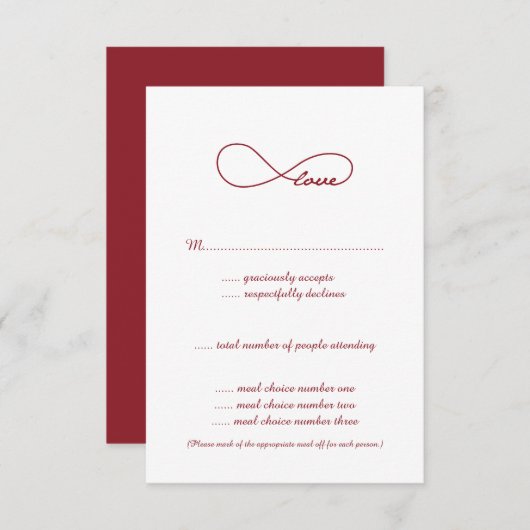 Red Liebe Unfinity Wedding RSVP Cards (Vorne/Hinten)