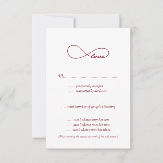 Red Liebe Unfinity Wedding RSVP Cards Karte (Vorderseite)