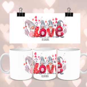 Red Liebe Word mit Watercolor Gnomes Valentines Kaffeetasse