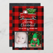 Red Lieferwagen LKW Frohe Weihnachtsfamilien Foto-