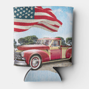 Red Lieferwagen Truck: Amerikanische Flagge Vintag Dosenkühler