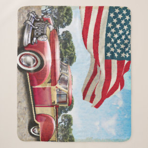 Red Lieferwagen Truck: Amerikanische Flagge Vintag Sherpadecke