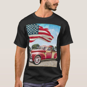 Red Lieferwagen Truck: Amerikanische Flagge Vintag T-Shirt