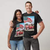 Red Lieferwagen Truck: Amerikanische Flagge Vintag T-Shirt (Unisex)