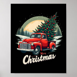Red Lieferwagen Truck Frohe Weihnachtsbaum Winterf Poster