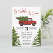 Red Lieferwagen Truck mit Weihnachtsbaumurlaub Einladung (Stehend Vorderseite)