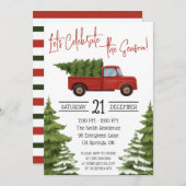 Red Lieferwagen Truck mit Weihnachtsbaumurlaub Einladung (Vorne/Hinten)