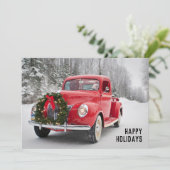 Red Lieferwagen Truck mit Weihnachtskranz Feiertagskarte (Stehend Vorderseite)