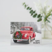 Red Lieferwagen Truck mit Weihnachtskranz Feiertagspostkarte (Stehend Vorderseite)