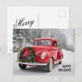 Red Lieferwagen Truck mit Weihnachtskranz Feiertagspostkarte (Vorne/Hinten)
