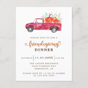Red Lieferwagen Truck Pumpkin Friendsgiving Elegan Postkarte