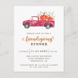 Red Lieferwagen Truck Pumpkin Friendsgiving Elegan Postkarte