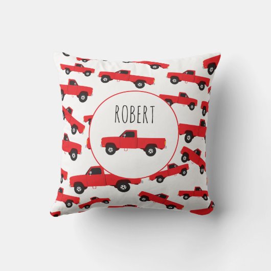 Red Lieferwagen Truck Transportfahrzeuge Boys Name Kissen (Rückseite)