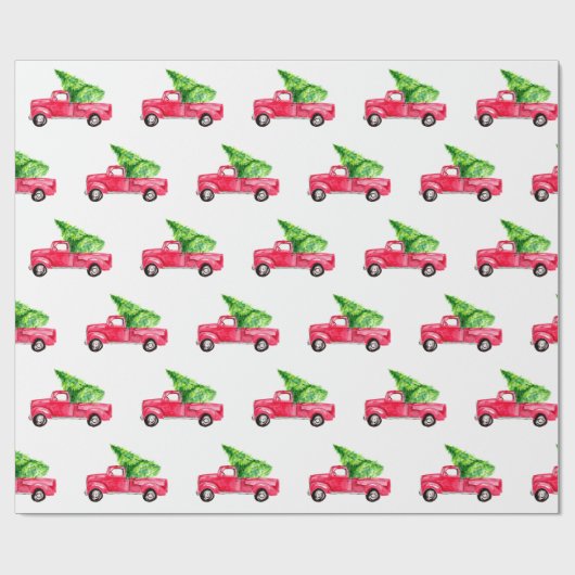 Red Lieferwagen Truck Weihnachtsbaum Wasserfarbe N Geschenkpapier (Flach)