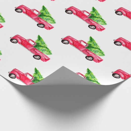 Red Lieferwagen Truck Weihnachtsbaum Wasserfarbe N Geschenkpapier (Ecke)