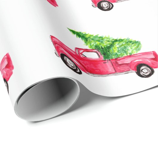 Red Lieferwagen Truck Weihnachtsbaum Wasserfarbe N Geschenkpapier (Rolleneckpunkt)
