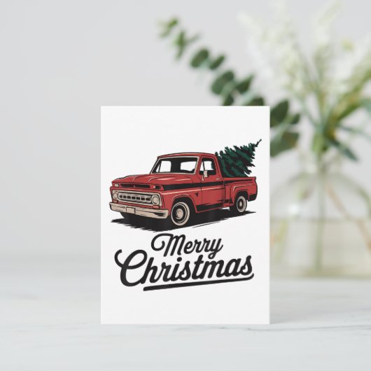 Red Lieferwagen Truck Weihnachtsbaum Weihnachten Begleitkarte (Stehend Vorderseite)
