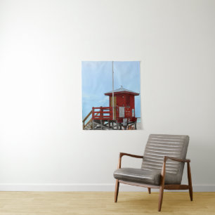 Red Lifeguard Tower No Lifeguard Wandteppich