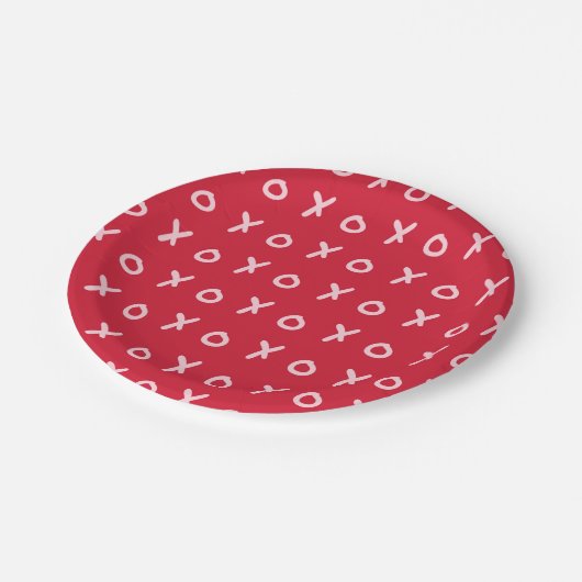 Red & Light Pink X O XO XO Niedlich Pappteller (Schrägansicht)