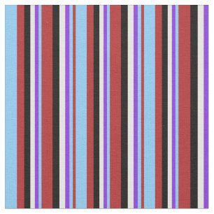 Red, Light Sky Blue, Lila, White & Black Lines Stoff