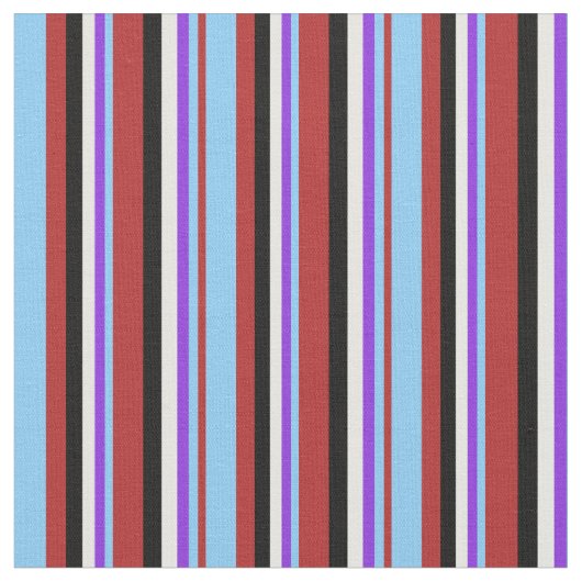 Red, Light Sky Blue, Lila, White & Black Lines Stoff (Nahaufnahme)