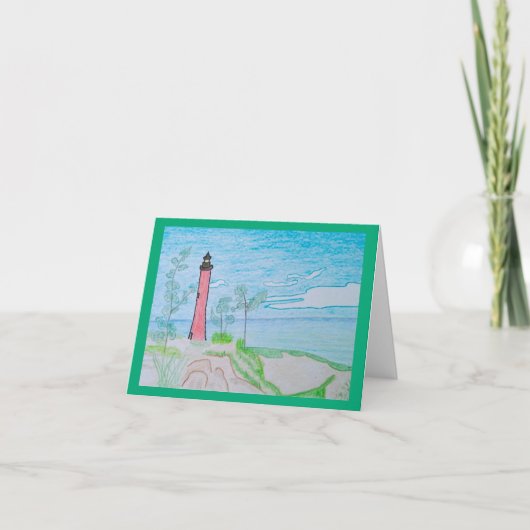 Red Lighthouse am Beach Blank Grußkarte (Vorderseite)