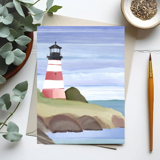 Red Lighthouse | Aquarellmalerei im Küstenmeer Postkarte
