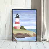 Red Lighthouse | Coastal Ocean Watercolor Painting Poster