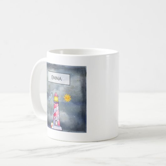 Red Lighthouse mit einem Stormy Background Custom Kaffeetasse (Vorderseite Links)