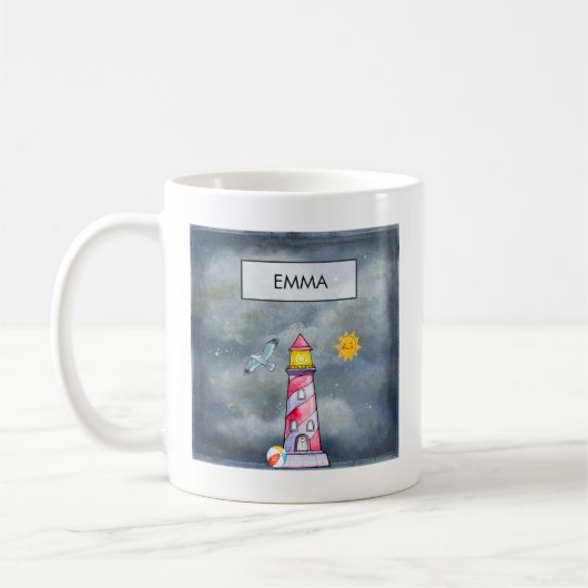 Red Lighthouse mit einem Stormy Background Custom Kaffeetasse (Links)