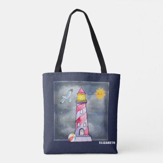 Red Lighthouse mit einem Stormy Background Custom Tasche (Rückseite)
