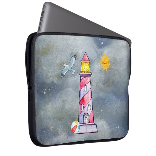 Red Lighthouse mit einem Stormy Background Laptopschutzhülle (Vorne Rechts)