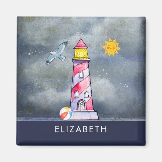 Red Lighthouse mit einem Stormy Background Magnet (Vorne)