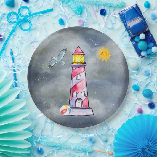 Red Lighthouse mit einem Stormy Background Pappteller (Party)