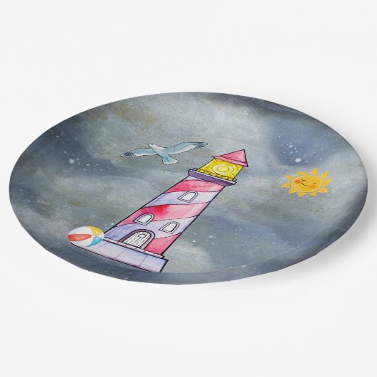 Red Lighthouse mit einem Stormy Background Pappteller (Schrägansicht)