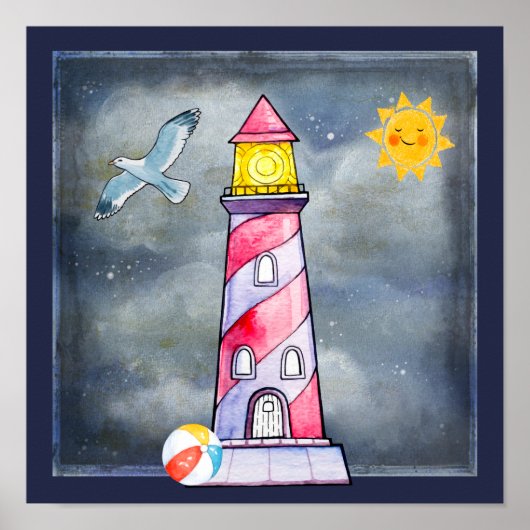 Red Lighthouse mit einem Stormy Background Poster (Vorne)