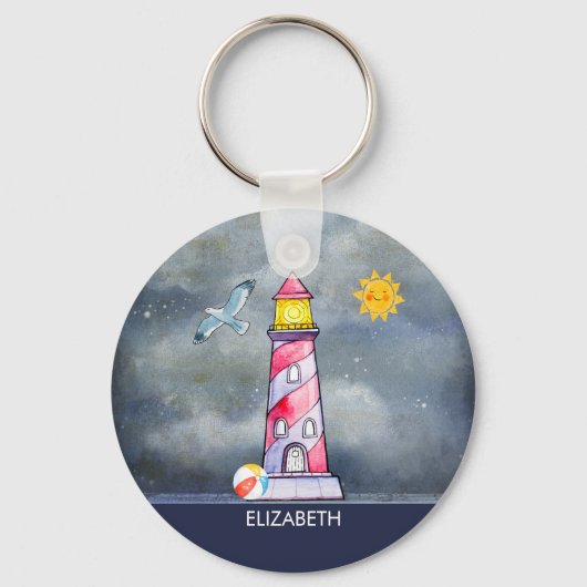 Red Lighthouse mit einem Stormy Background Schlüsselanhänger (Vorderseite)