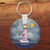 Red Lighthouse mit einem Stormy Background Schlüsselanhänger (Vorderseite)