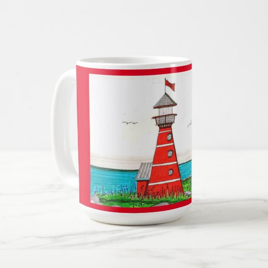 Red Lighthouse Red 15oz Tasse (Vorderseite Links)